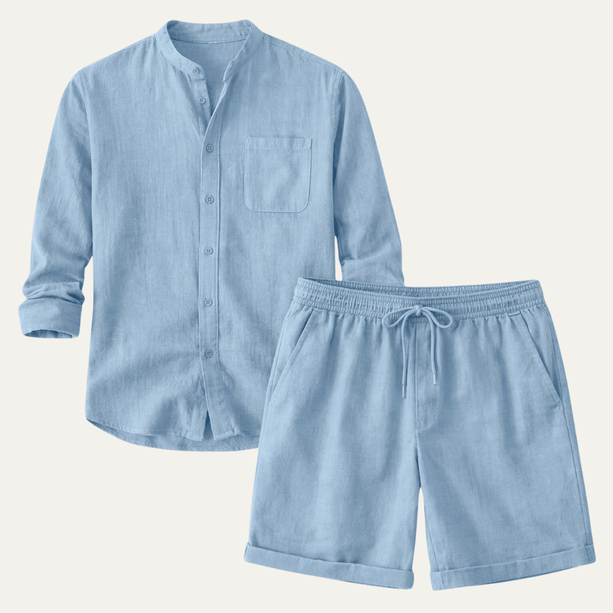 Men's Linen Two - Piece Set - Relaxed Fit Short Sleeve Shirt & Shorts - Hudson Harper - Men Set
