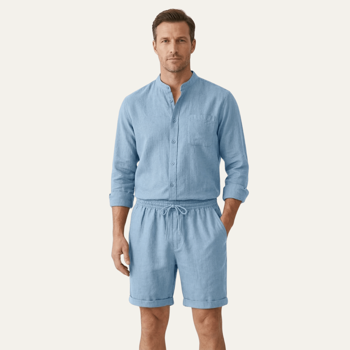 Men's Linen Two - Piece Set - Relaxed Fit Short Sleeve Shirt & Shorts - Hudson Harper - Men Set