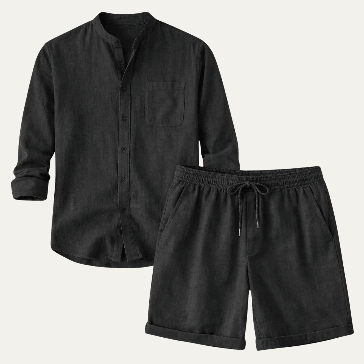 Men's Linen Two - Piece Set - Relaxed Fit Short Sleeve Shirt & Shorts - Hudson Harper - Men Set