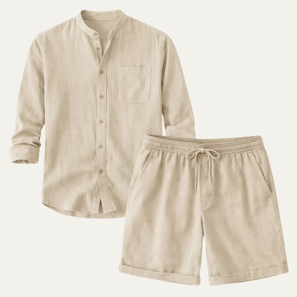 Men's Linen Two - Piece Set - Relaxed Fit Short Sleeve Shirt & Shorts - Hudson Harper - Men Set