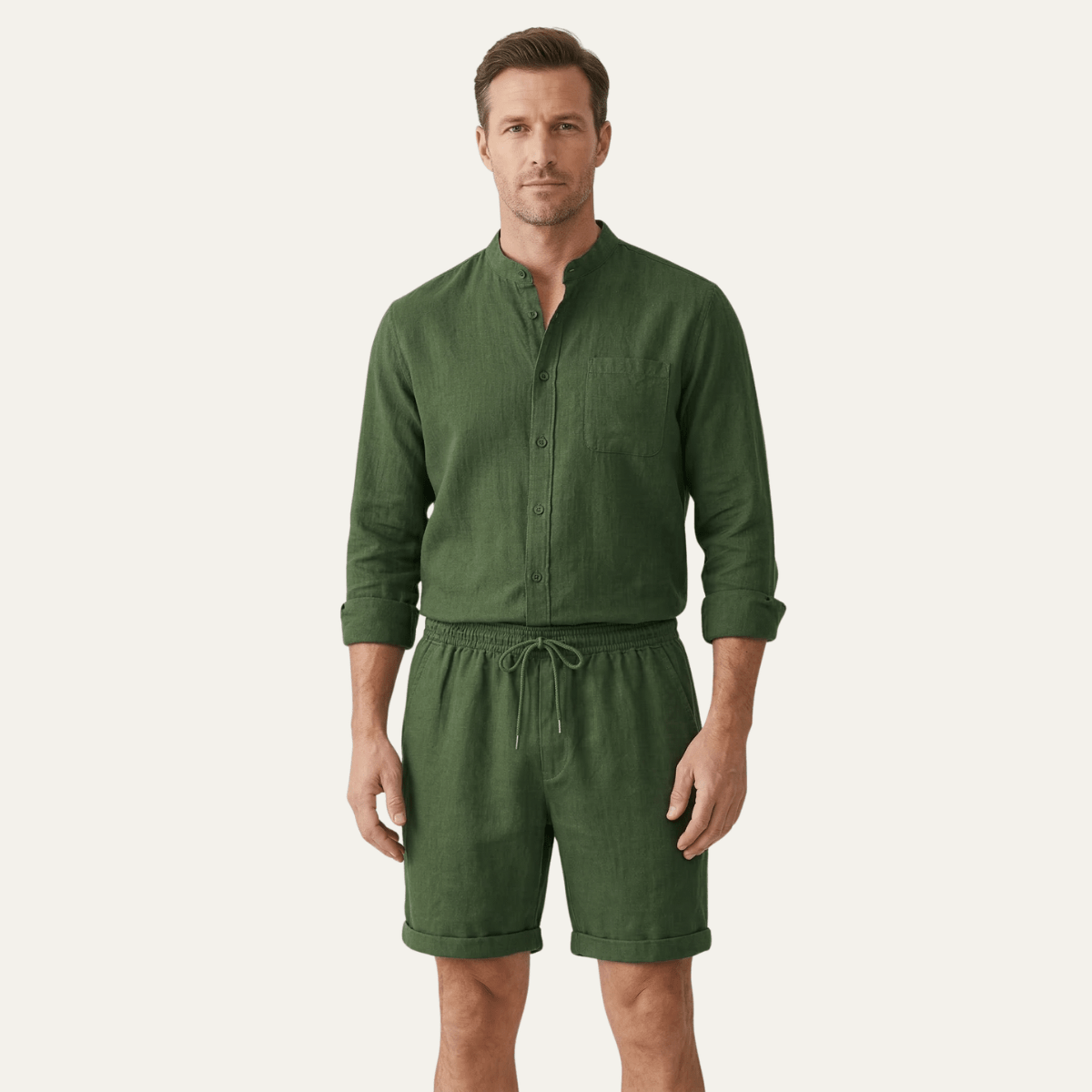 Men's Linen Two - Piece Set - Relaxed Fit Short Sleeve Shirt & Shorts - Hudson Harper - Men Set
