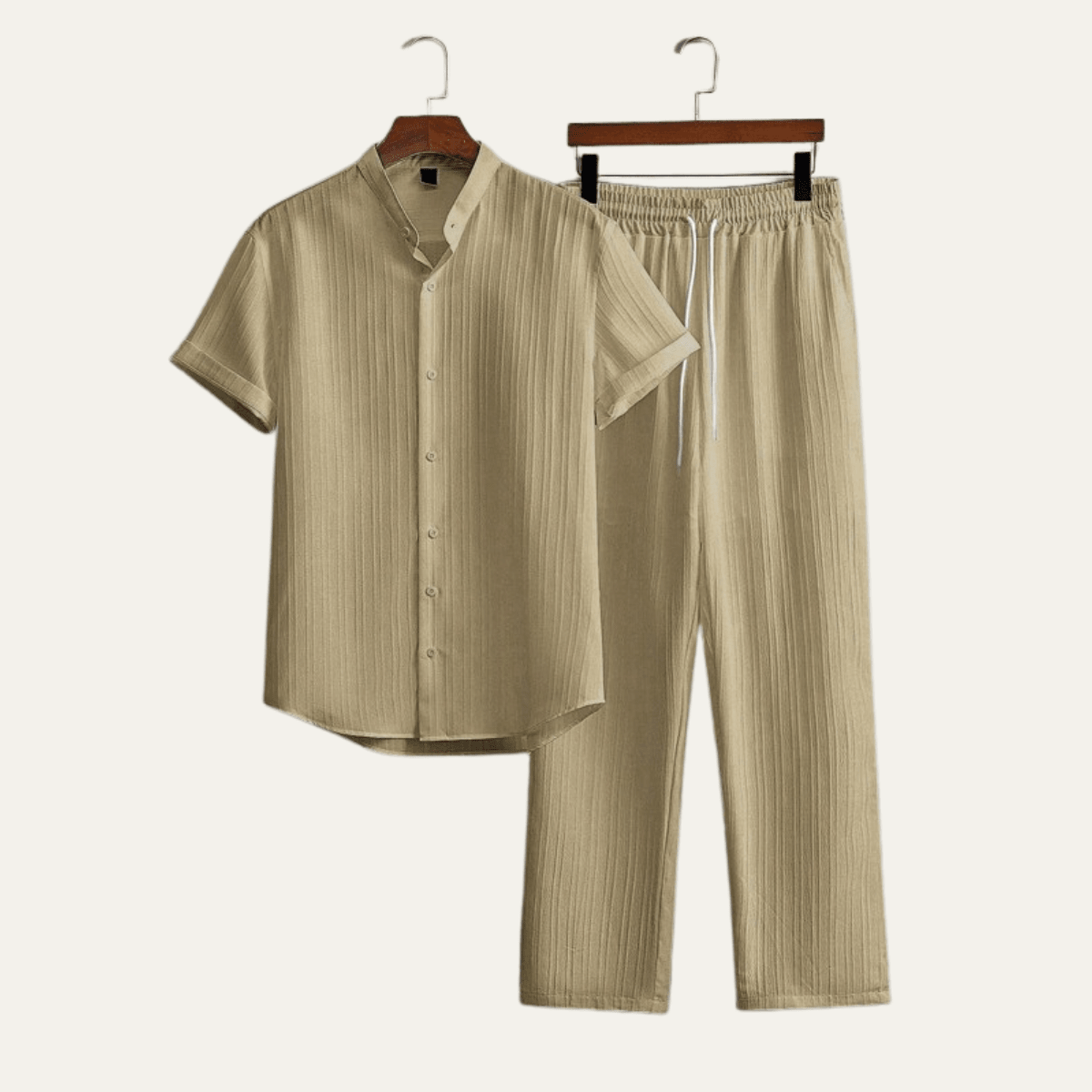 Men's Linen Two - Piece Set — Short Sleeve Top & Drawstring Trousers - Hudson Harper - Men Set