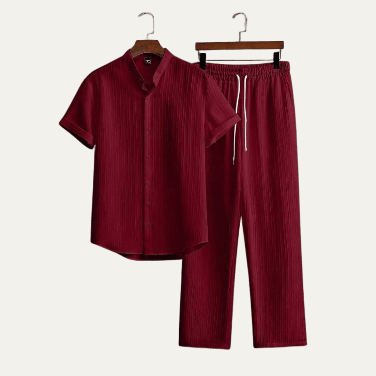 Men's Linen Two - Piece Set — Short Sleeve Top & Drawstring Trousers - Hudson Harper - Men Set