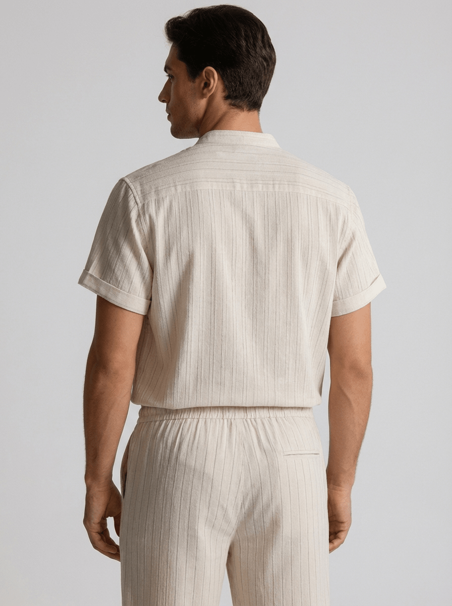Men's Linen Two - Piece Set — Short Sleeve Top & Drawstring Trousers - Hudson Harper - Men Set