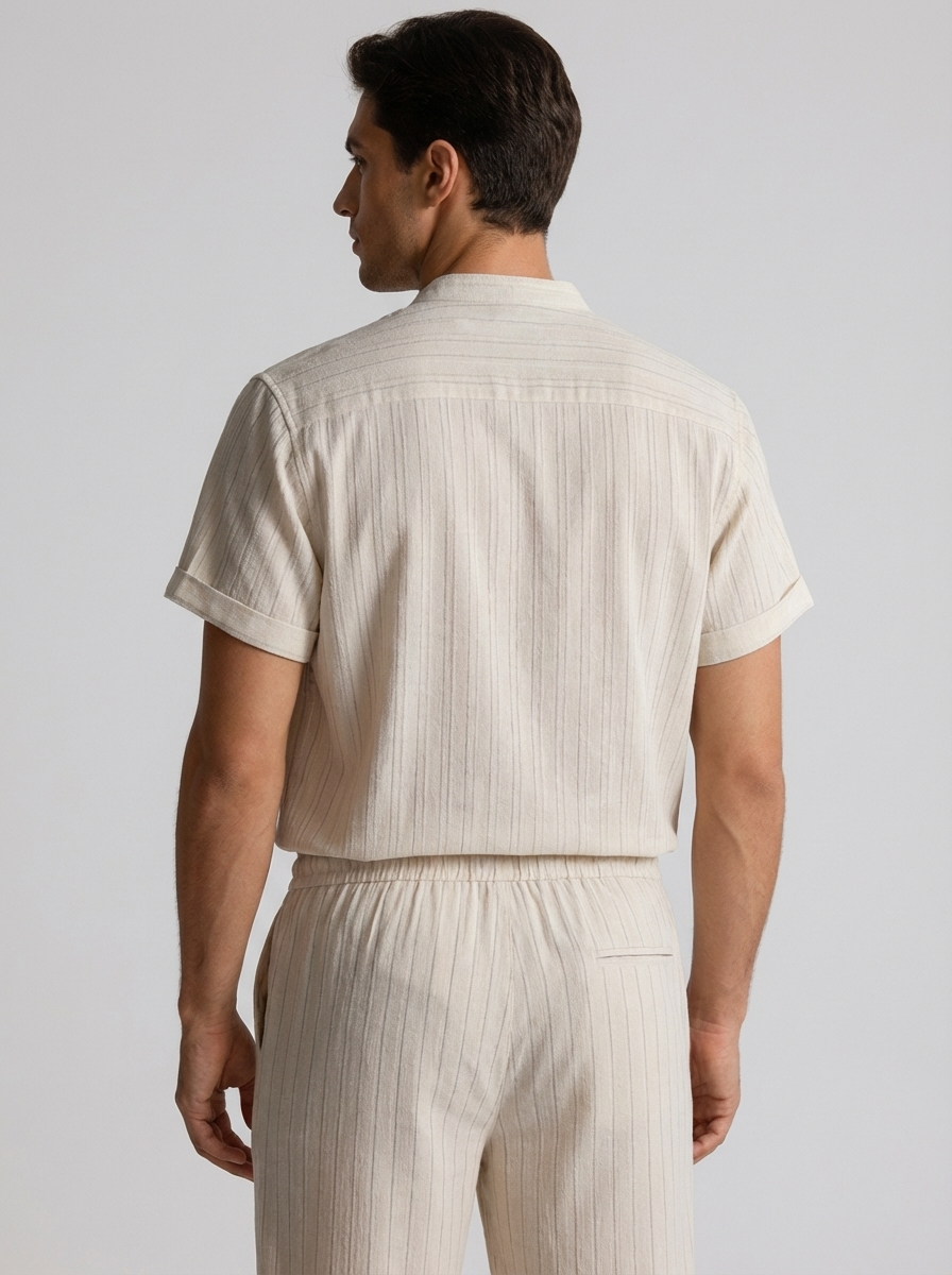 Men's Linen Two-Piece Set — Short Sleeve Top & Drawstring Trousers