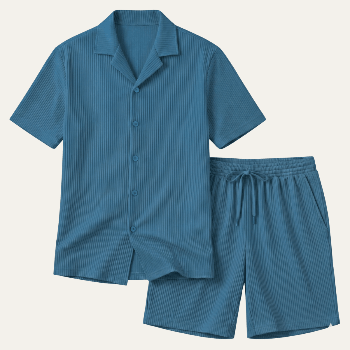 Men's Lounge Set — Ribbed Short Sleeve Top & Drawstring Shorts - Hudson Harper - Men Set