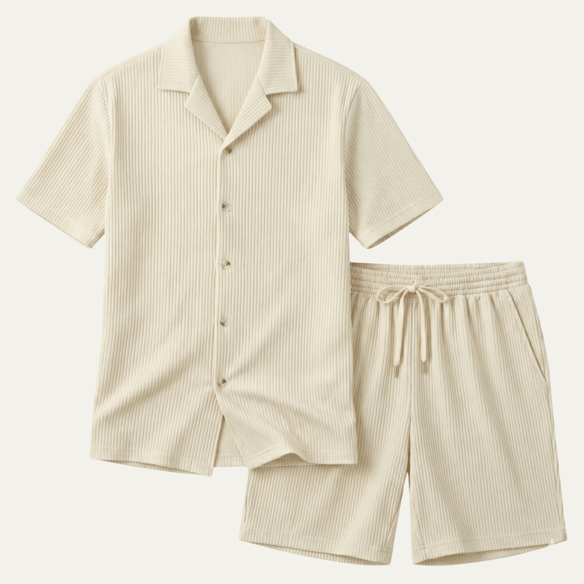 Men's Lounge Set — Ribbed Short Sleeve Top & Drawstring Shorts - Hudson Harper - Men Set