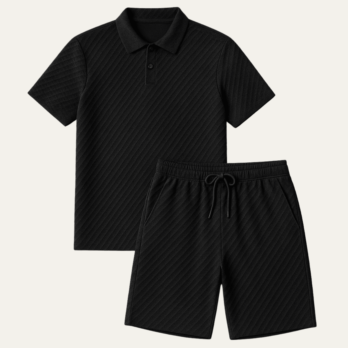 Men's Polo Set — Jacquard Short Sleeve Drawstring Shorts Design - Hudson Harper - Men Set