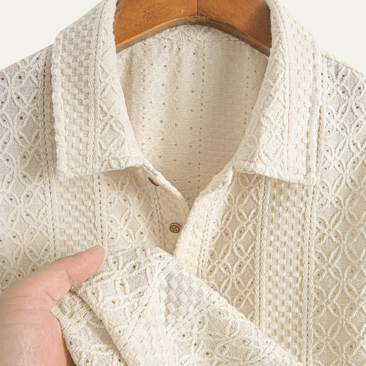 Men's Polo Shirt — Jacquard Knit Short Sleeve Button Placket - Hudson Harper - Men Shirt