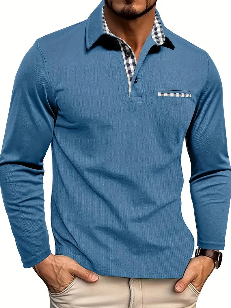 Men's Polo Shirt — Regular Fit Long Sleeve Button Placket - Hudson Harper - Men Shirt
