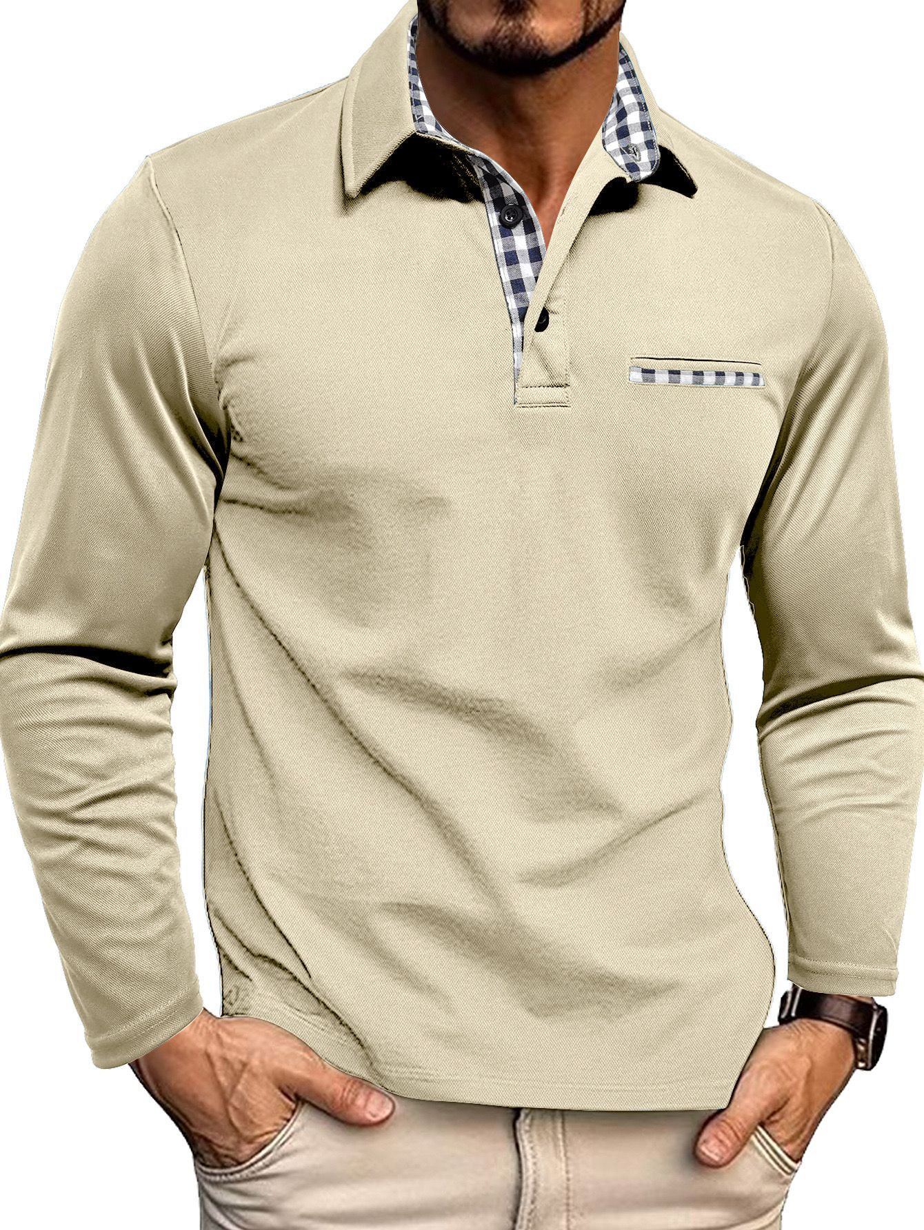 Men's Polo Shirt — Regular Fit Long Sleeve Button Placket - Hudson Harper - Men Shirt