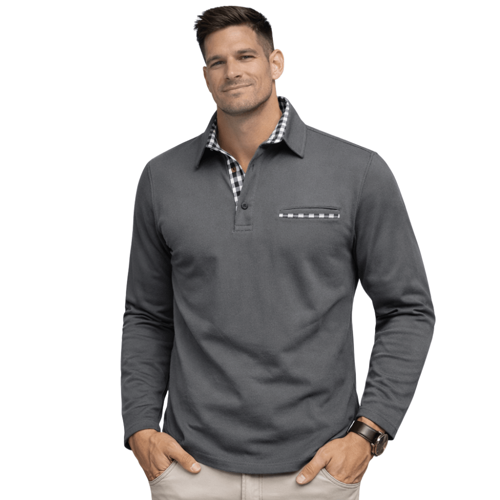 Men's Polo Shirt — Regular Fit Long Sleeve Button Placket - Hudson Harper - Men Shirt