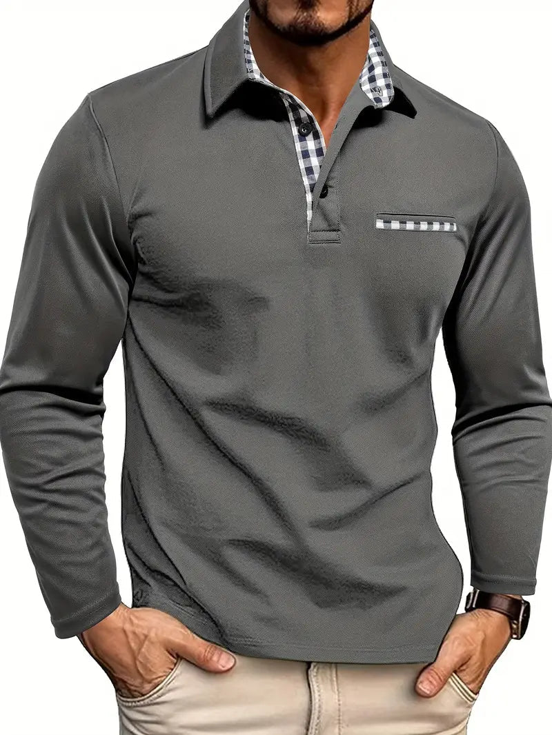 Men's Polo Shirt — Regular Fit Long Sleeve Button Placket - Hudson Harper - Men Shirt