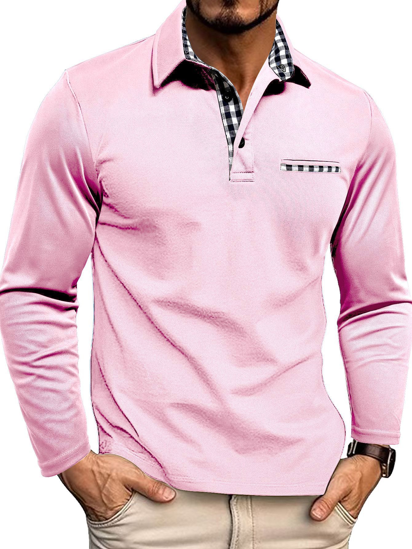 Men's Polo Shirt — Regular Fit Long Sleeve Button Placket - Hudson Harper - Men Shirt