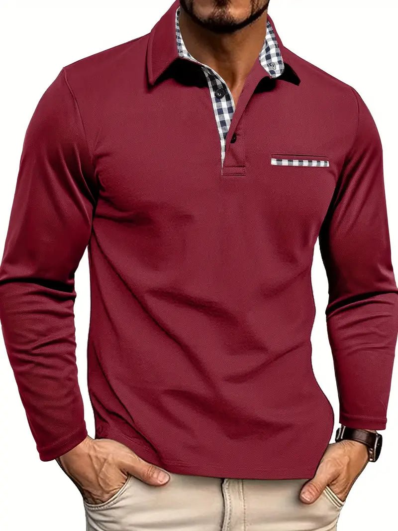 Men's Polo Shirt — Regular Fit Long Sleeve Button Placket - Hudson Harper - Men Shirt