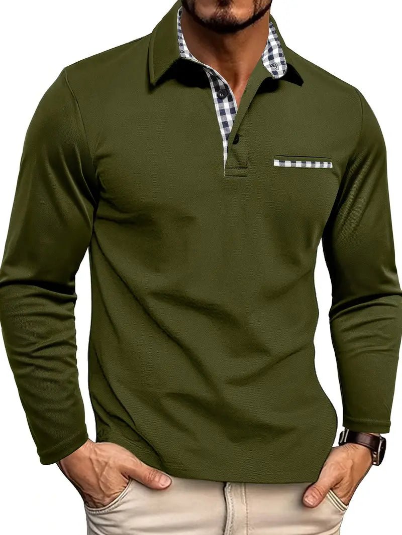 Men's Polo Shirt — Regular Fit Long Sleeve Button Placket - Hudson Harper - Men Shirt