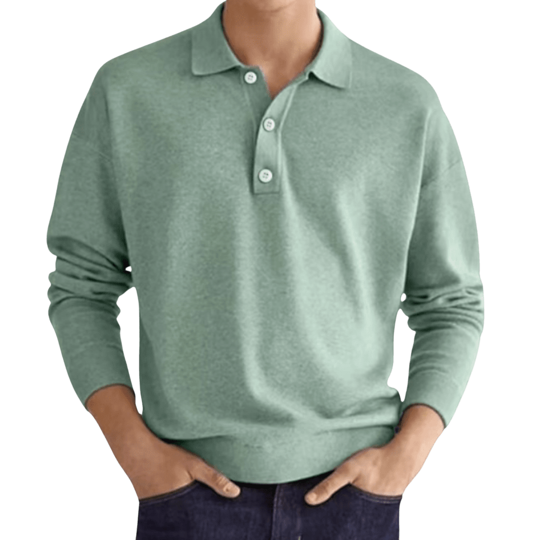 Men's Polo Shirt — Regular Fit Long Sleeve Classic Button Front - Hudson Harper - Men Shirt