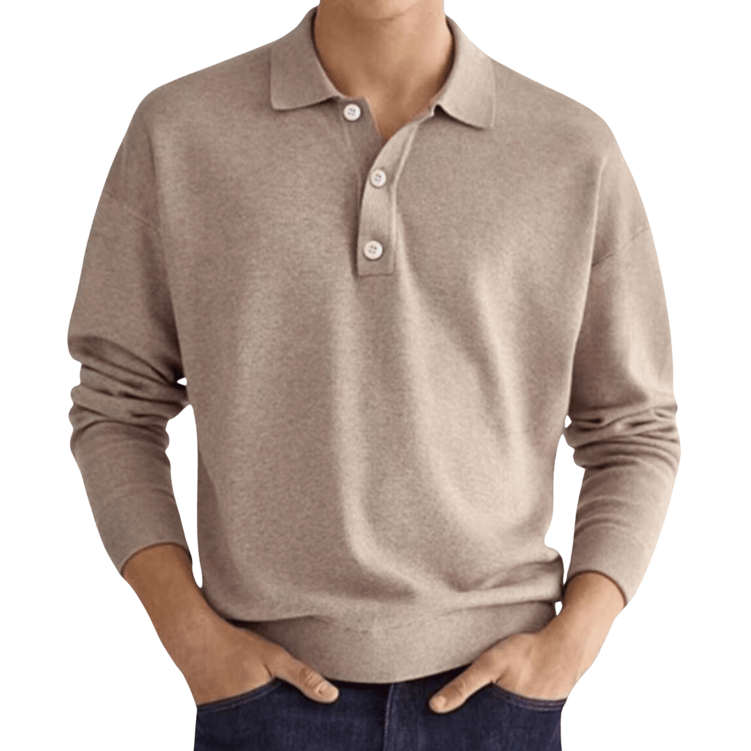 Men's Polo Shirt — Regular Fit Long Sleeve Classic Button Front - Hudson Harper - Men Shirt