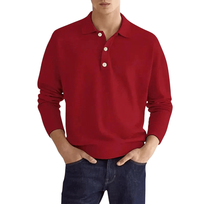Men's Polo Shirt — Regular Fit Long Sleeve Classic Button Front - Hudson Harper - Men Shirt