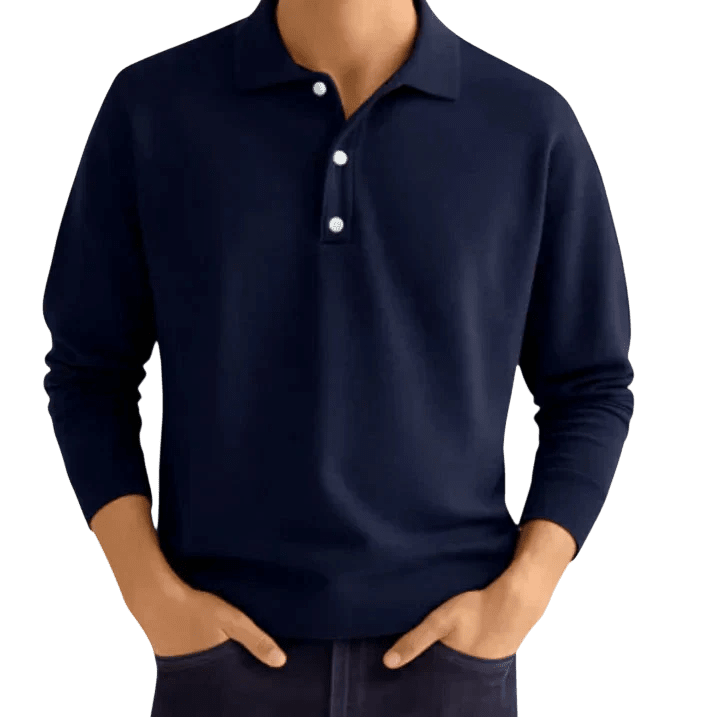 Men's Polo Shirt — Regular Fit Long Sleeve Classic Button Front - Hudson Harper - Men Shirt