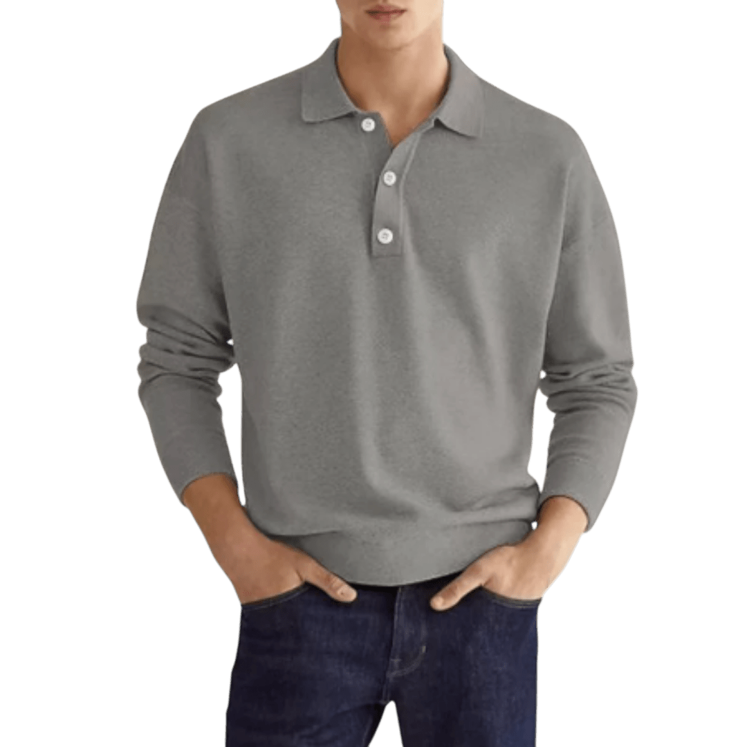 Men's Polo Shirt — Regular Fit Long Sleeve Classic Button Front - Hudson Harper - Men Shirt