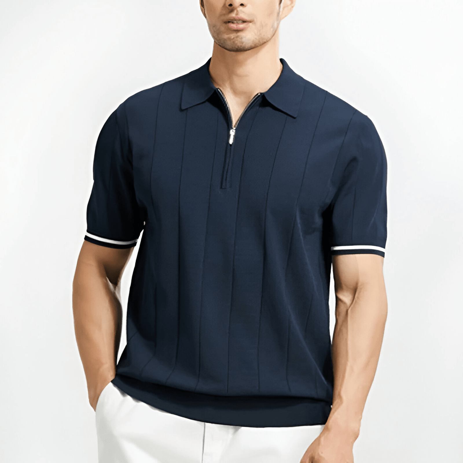 Men's Polo Shirt — Regular Fit Short Sleeve Quarter - Zip Closure - Hudson Harper - Men Shirt
