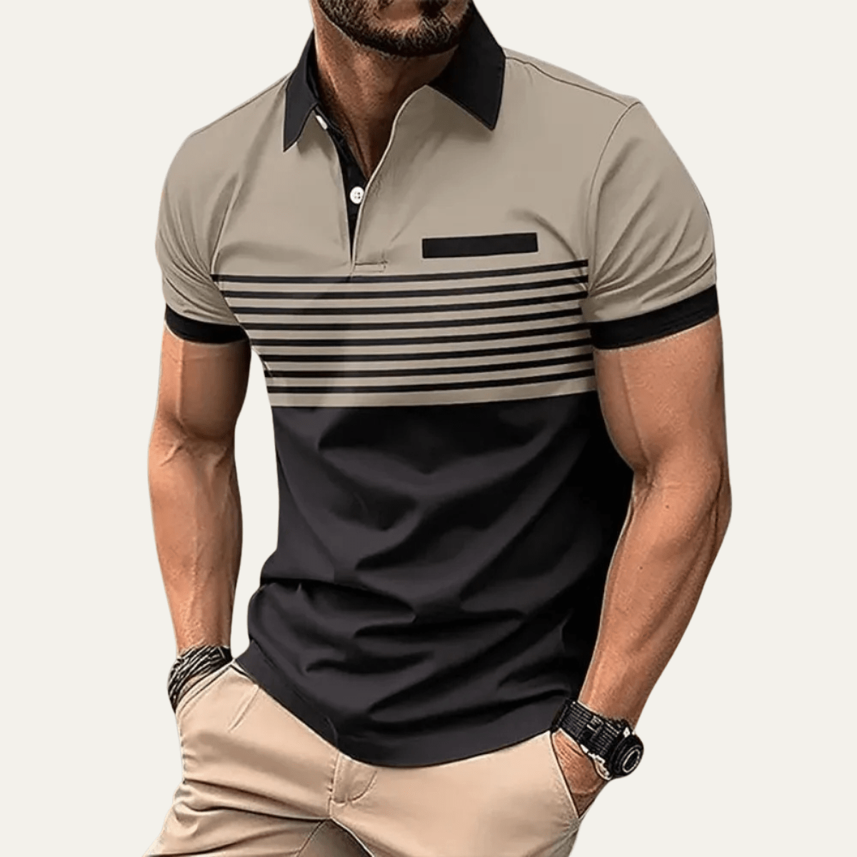 Men's Polo Shirt — Slim Fit Striped Pattern Button Collar - Hudson Harper - Men Shirt
