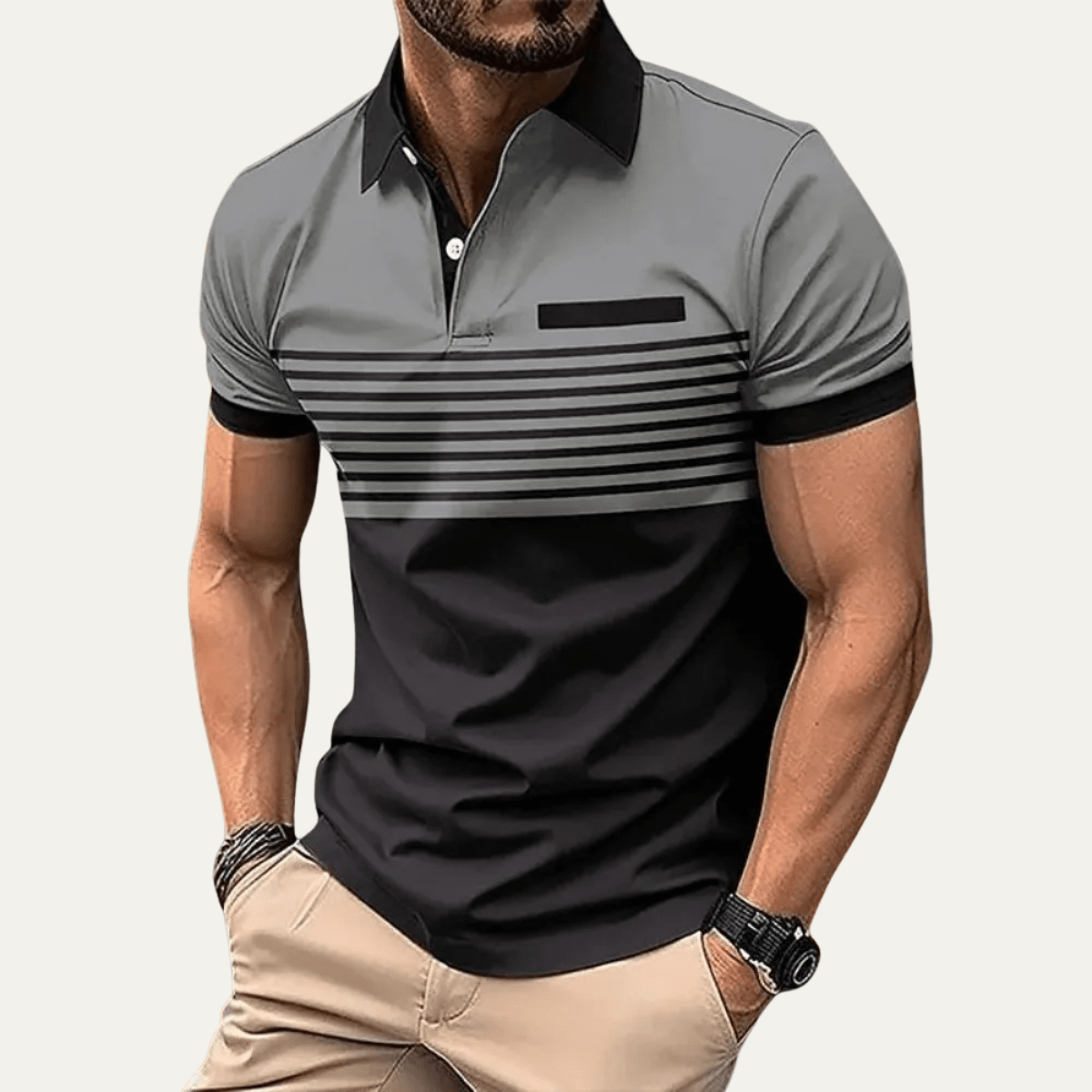 Men's Polo Shirt — Slim Fit Striped Pattern Button Collar - Hudson Harper - Men Shirt