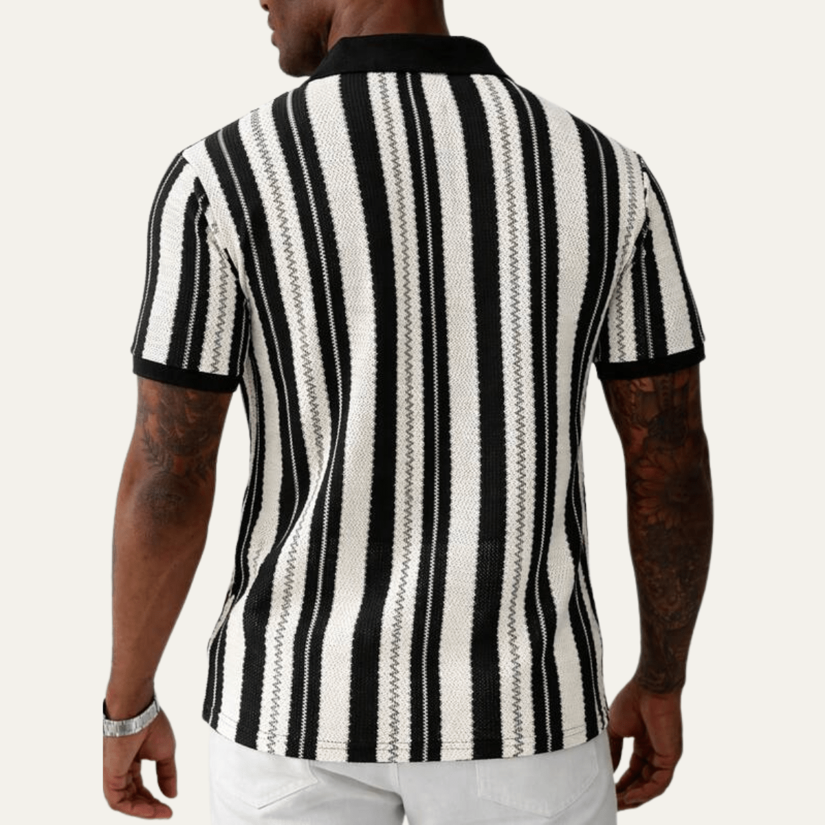 Men's Polo Shirt — Striped Knit Short Sleeve Collar Design - Hudson Harper - Men Shirt
