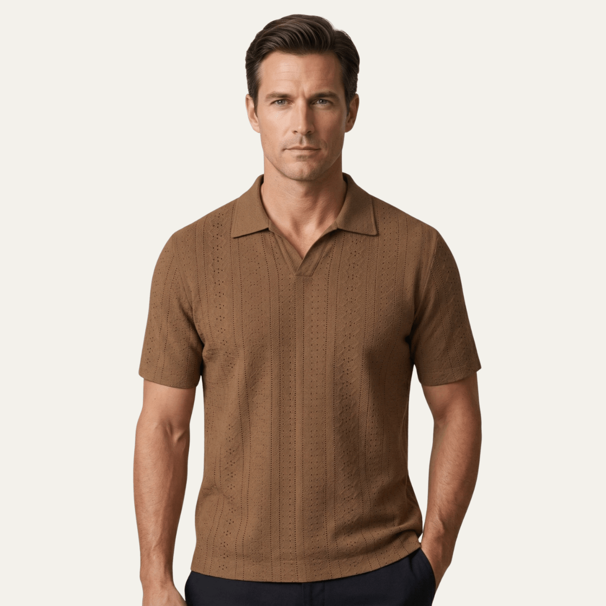 Men's Polo Shirt — Textured Knit Short Sleeve Collar Regular Fit - Hudson Harper - Men Shirt