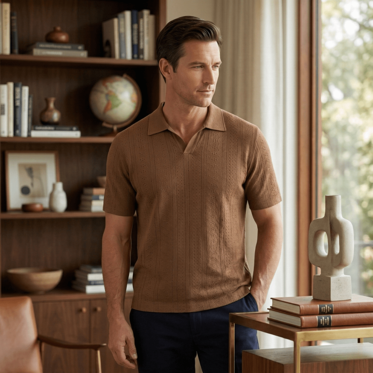 Men's Polo Shirt — Textured Knit Short Sleeve Collar Regular Fit - Hudson Harper - Men Shirt