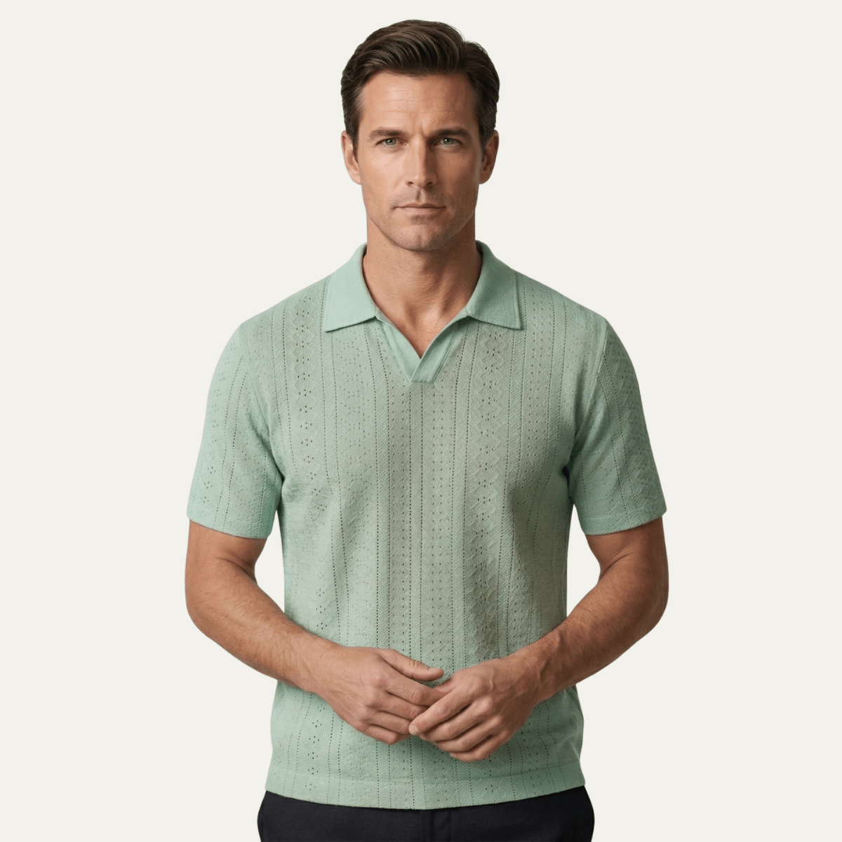 Men's Polo Shirt — Textured Knit Short Sleeve Collar Regular Fit - Hudson Harper - Men Shirt