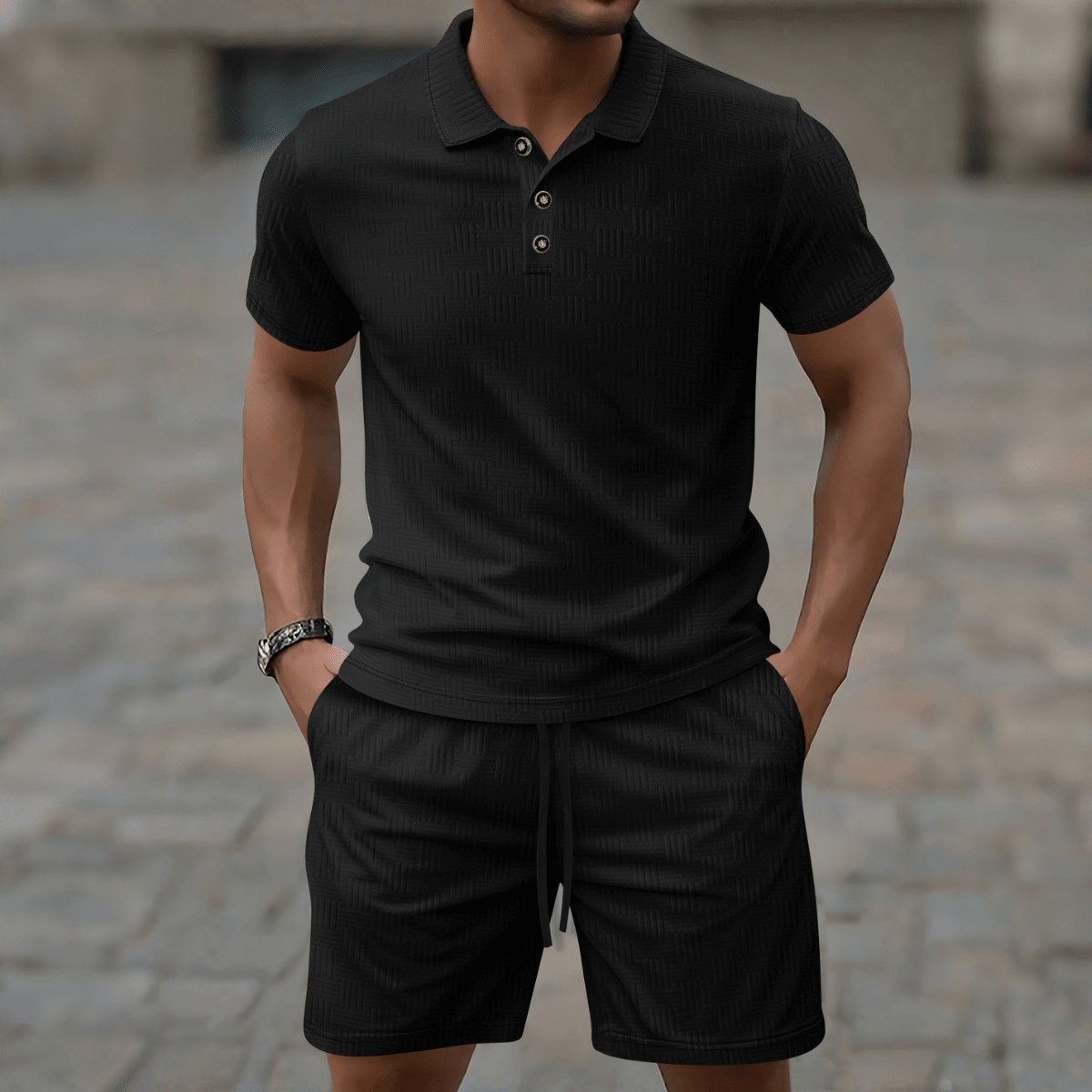 Men's Polo & Shorts Set — Short Sleeve Drawstring Two - Piece - Hudson Harper - Men Set