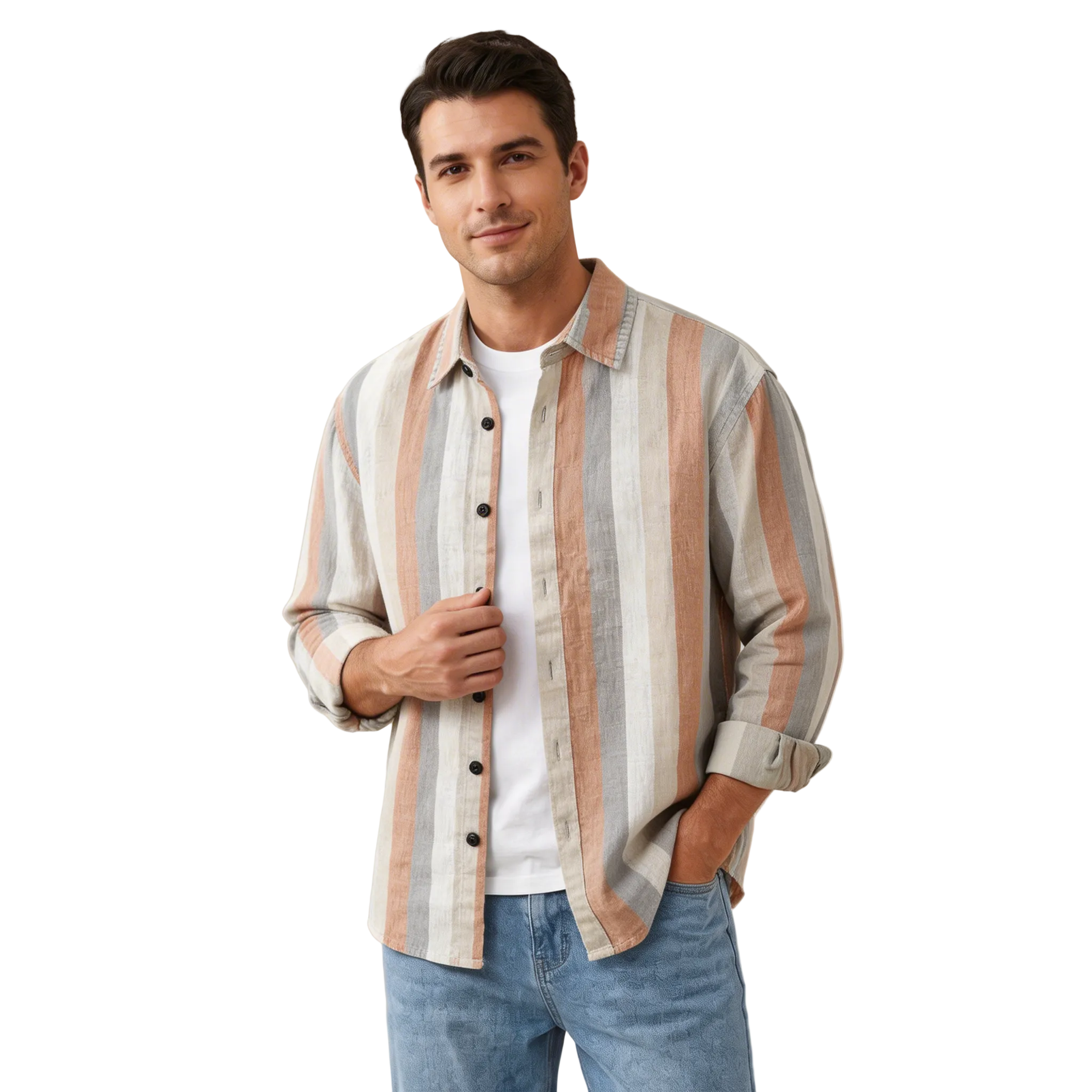 Men's Shirt - Relaxed Fit Long Sleeve Button Closure