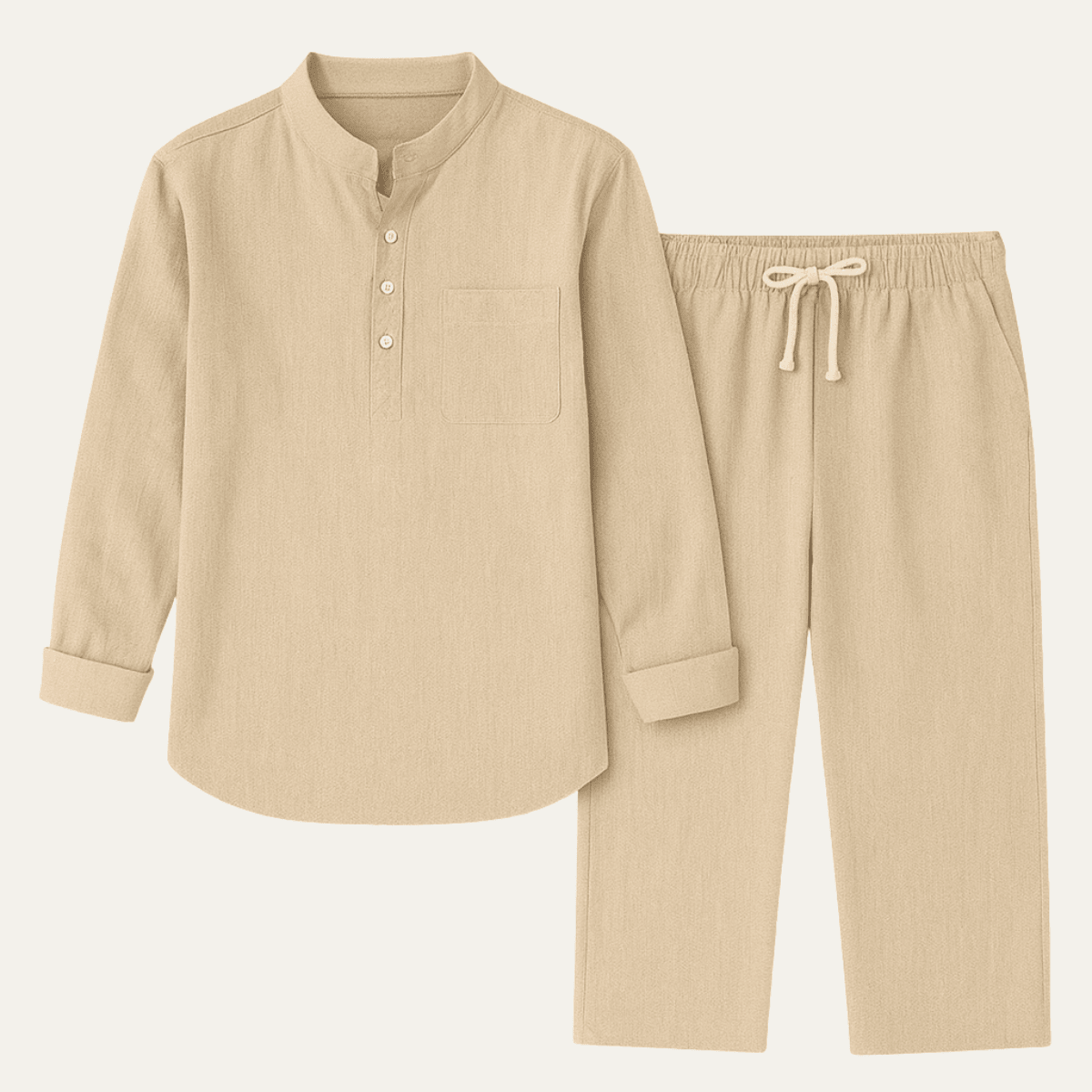 Men's Shirt Set — Long Sleeve Stand Collar Drawstring Pants - Hudson Harper - Men Set