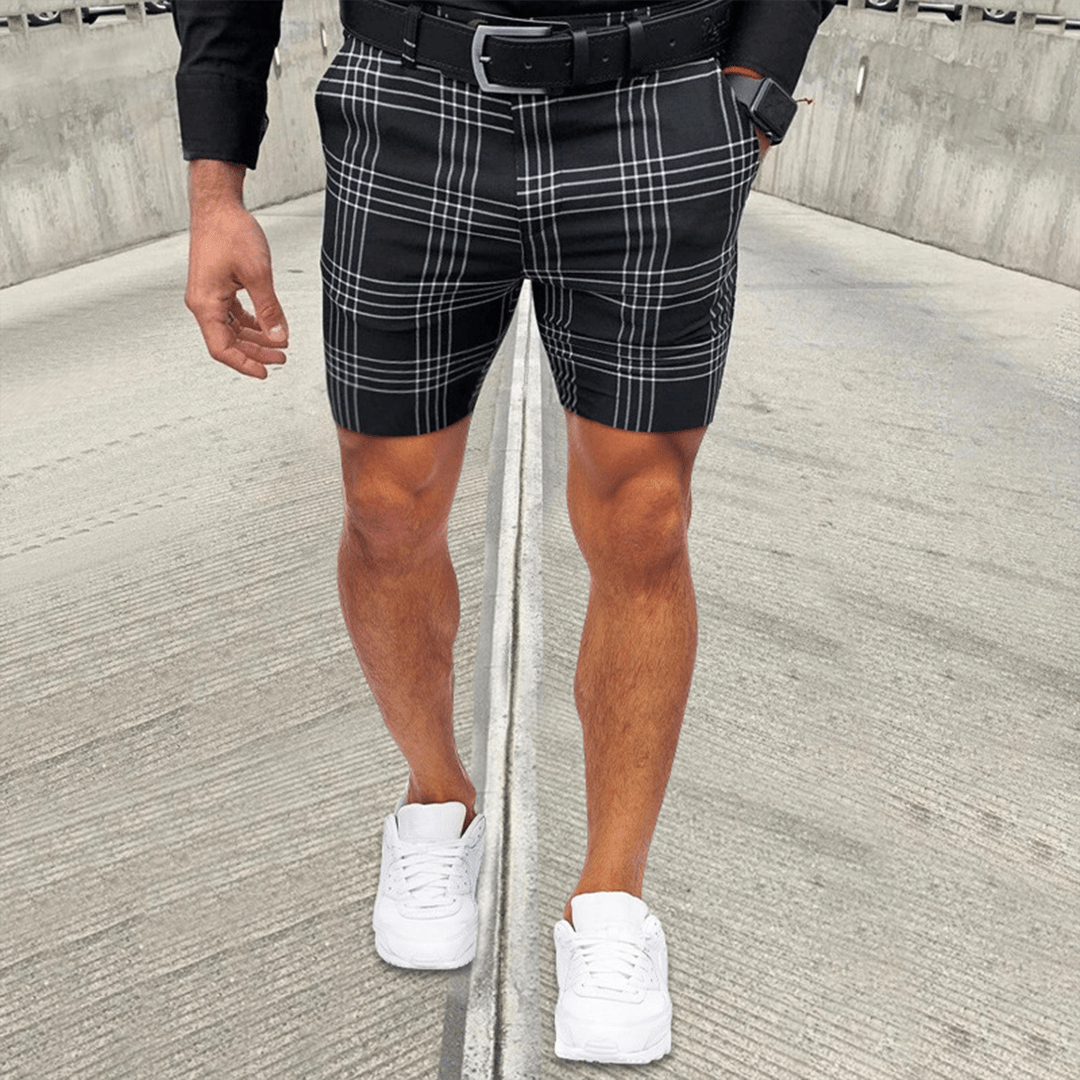 Men's Shorts — Slim Fit Modern Length Plaid Pattern Design - Hudson Harper - Men Short
