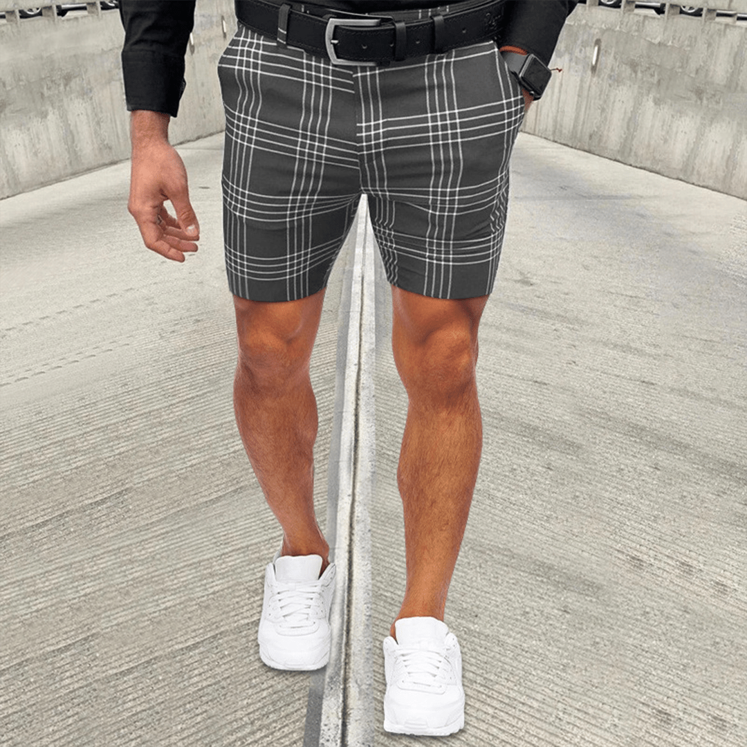 Men's Shorts — Slim Fit Modern Length Plaid Pattern Design - Hudson Harper - Men Short