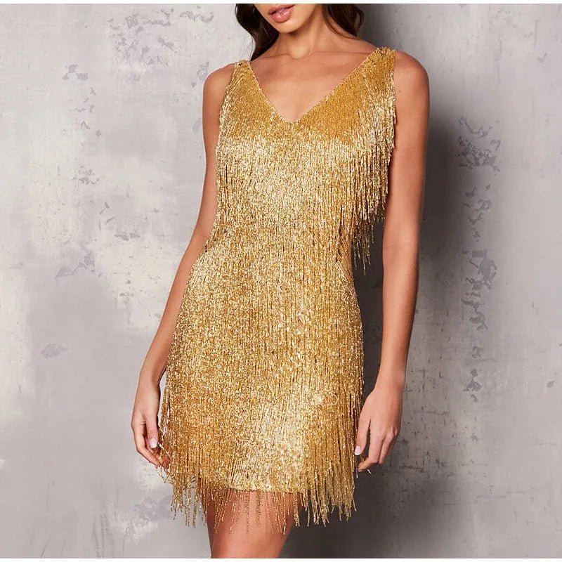 Mini Dress Women Sequined Surface with Feather Detail Design Feature - Hudson Harper - Women Dress