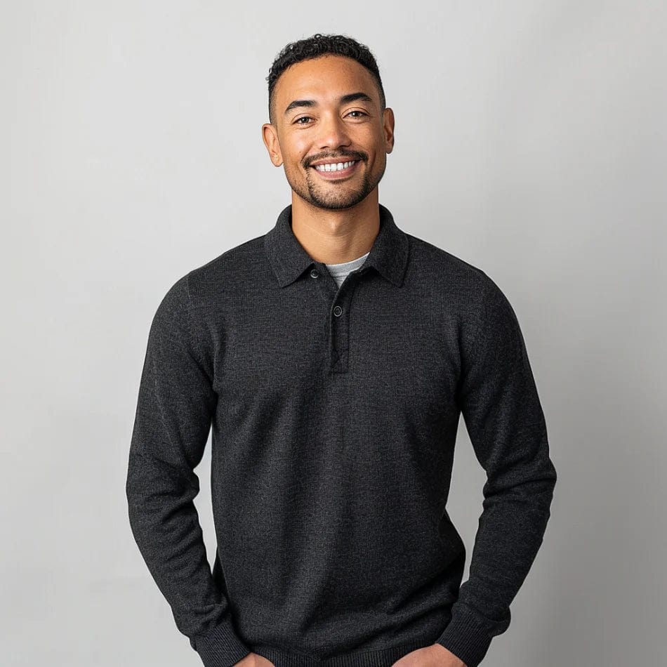 Polo Knit Sweater Men Long Sleeve Casual Pullover - Hudson Harper - Men Sweaters