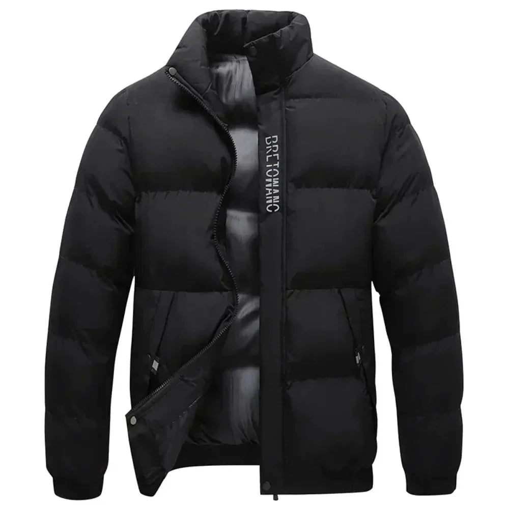 Puffer Jacket Men Stand Collar Wind Resistant Insulated Snap - Hudson Harper - Men Jacket