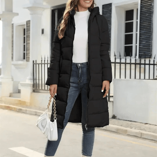 Quilted Jacket Women Warm Hooded Full Length Coat - Hudson Harper - Winter Jackets