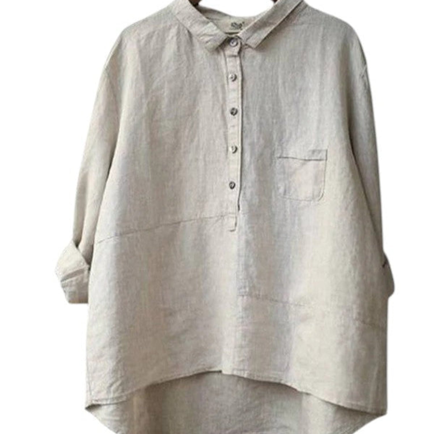 Shirt Women Cotton - Linen Long Sleeve Lapel Neck Relaxed Fit Solid Colour - Hudson Harper - Blouses
