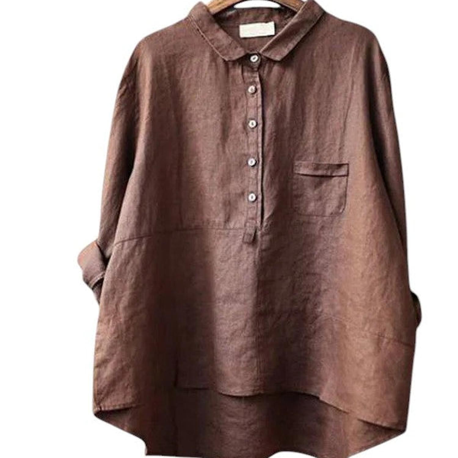 Shirt Women Cotton - Linen Long Sleeve Lapel Neck Relaxed Fit Solid Colour - Hudson Harper - Blouses