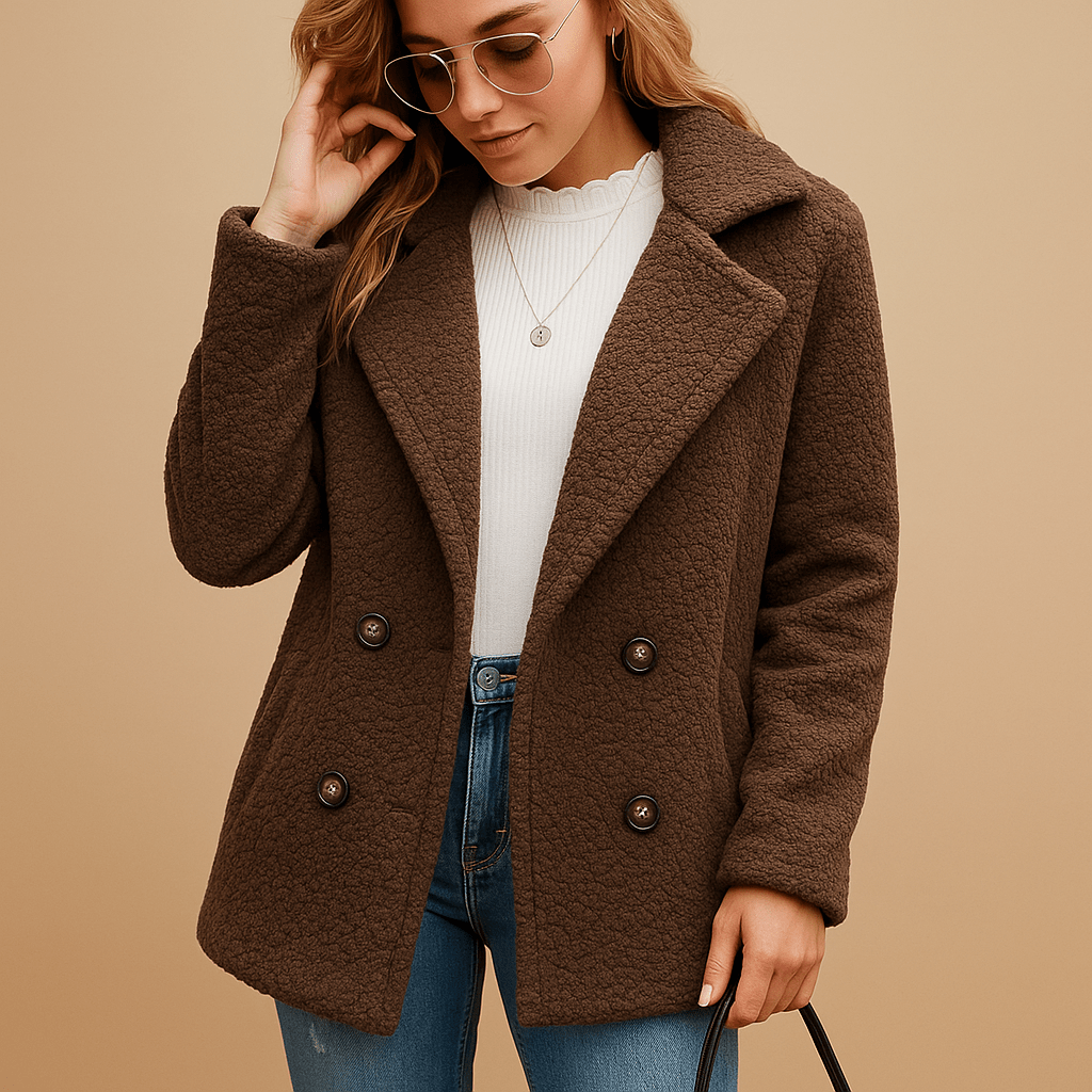 Short Winter Coat Women Tailored Fit Button Style - Hudson Harper - Women Coat