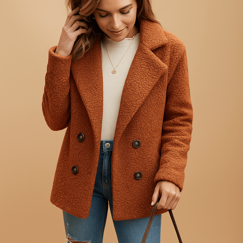 Short Winter Coat Women Tailored Fit Button Style - Hudson Harper - Women Coat