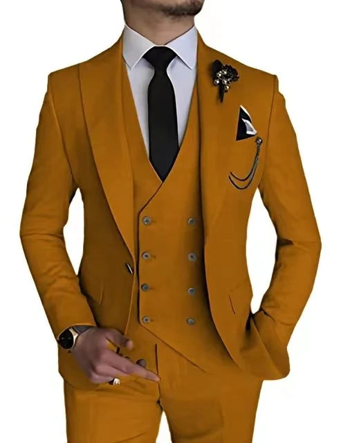 Suit Men Double Breasted Formal Fit Elegant Look