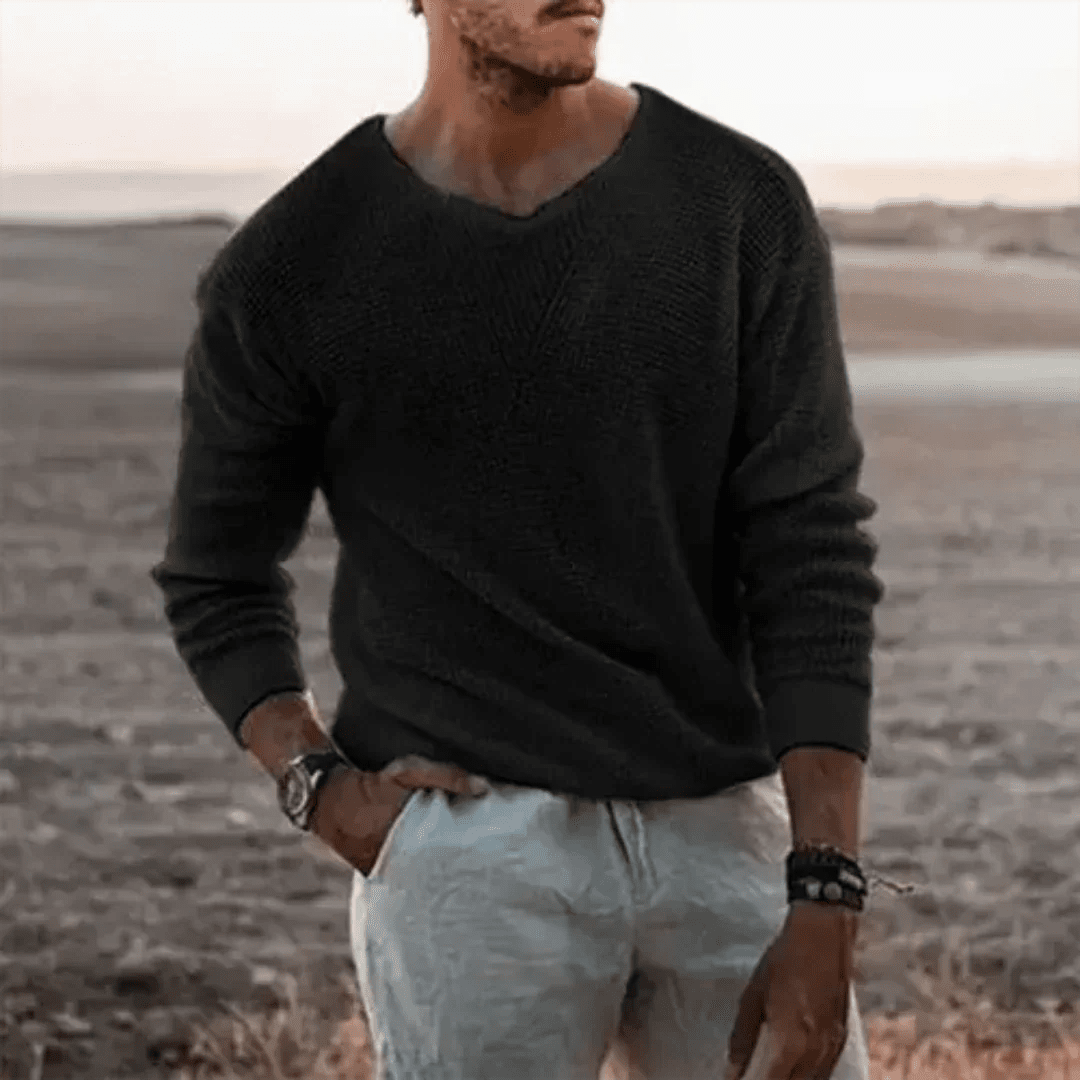 Sweater Men Warm Long - Sleeved Classic Knit Pullover - Hudson Harper - Men Sweaters