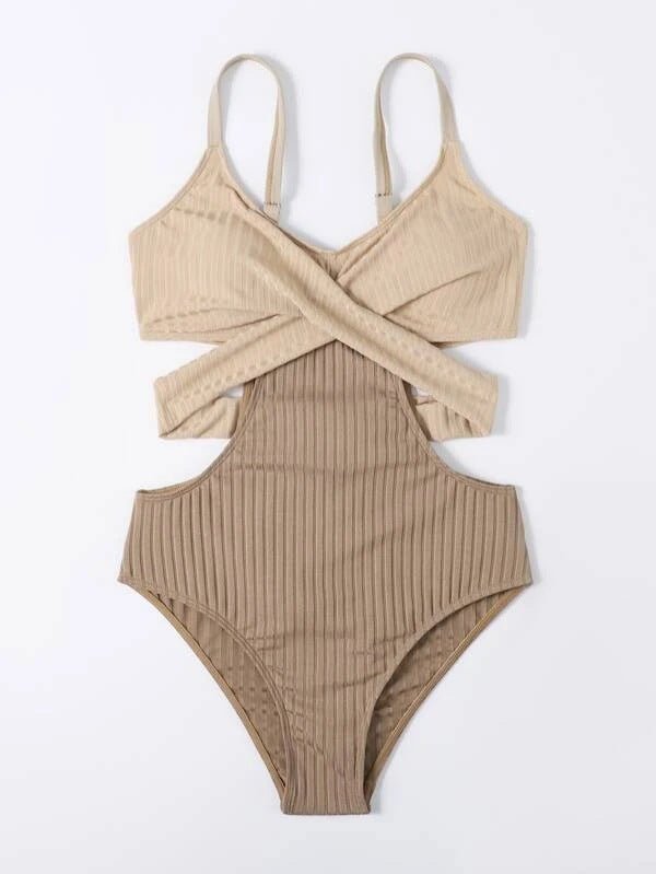 Swimsuit Women One Piece Crossover Waistband Cut Out - Hudson Harper - Women Swimsuit