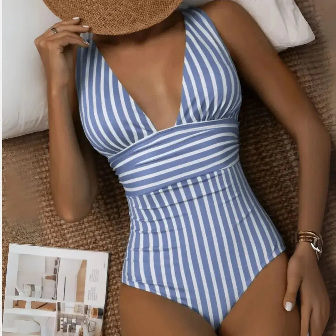 Swimsuit Women One Piece Deep V Halter Neck Removable Cups - Hudson Harper - Women Swimsuit