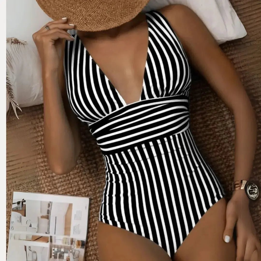 Swimsuit Women One Piece Deep V Halter Neck Removable Cups - Hudson Harper - Women Swimsuit